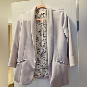 Flower lined lavender blazer, 3/4 sleeves, pockets